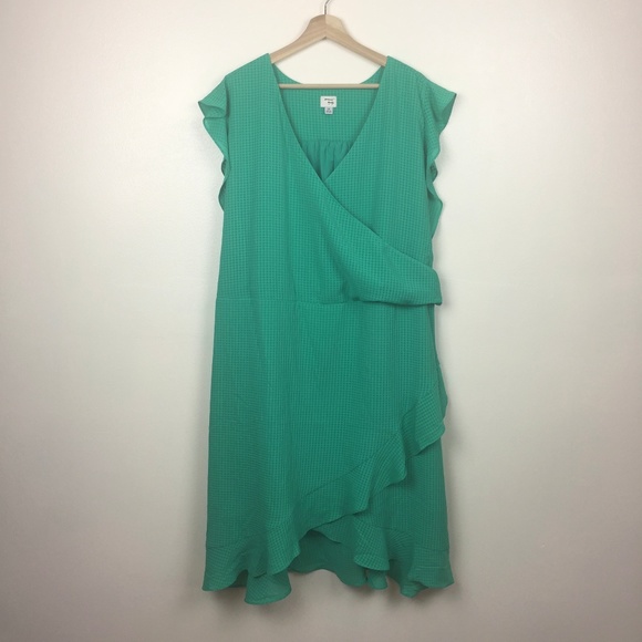 a new day Dresses & Skirts - A New Day Green Checkered Faux Wrap Dress Size 4X